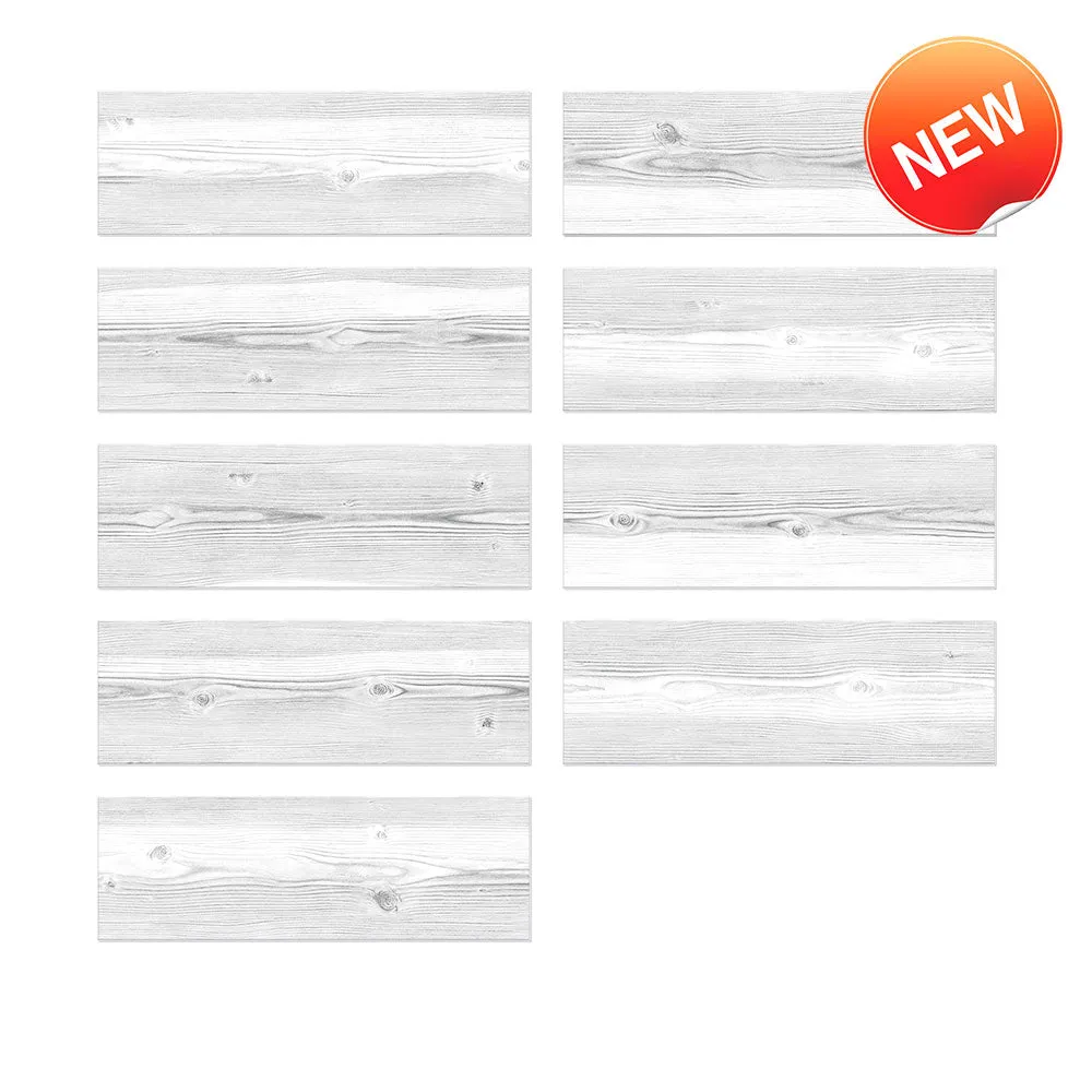 White and Grey Wood Grain Subway Set Peel and Stick Tile Stickers