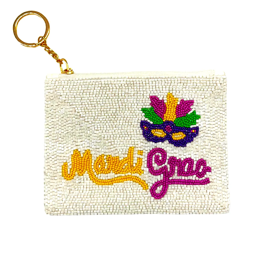 White Beaded Mardi Gras Coin Purse (Each)