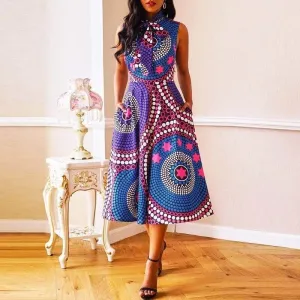 Women's Bow design Party Elegant Dress Color Block Printing