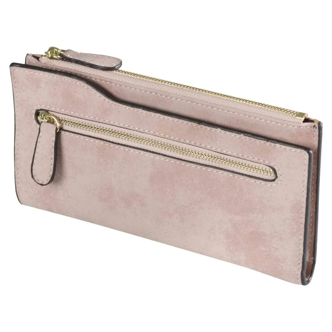 Womens Carla Slim Suedette Zip Purse - Natural Blue Pink