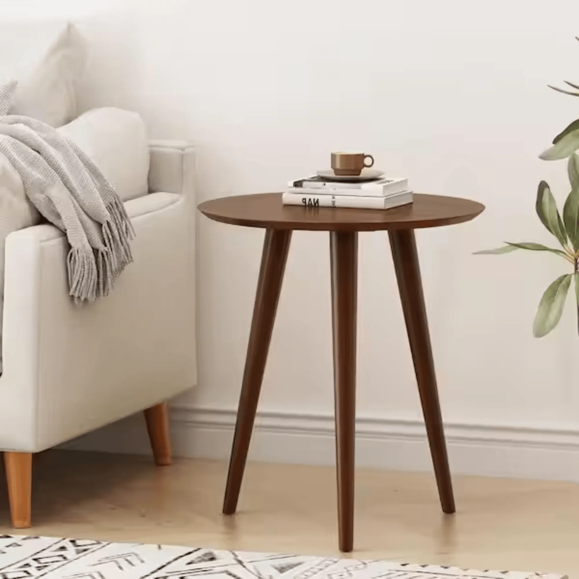 Wooden Twist Oslo Foldable Round Side Table Rustic Scandinavian Design for Bohemian Home Decor