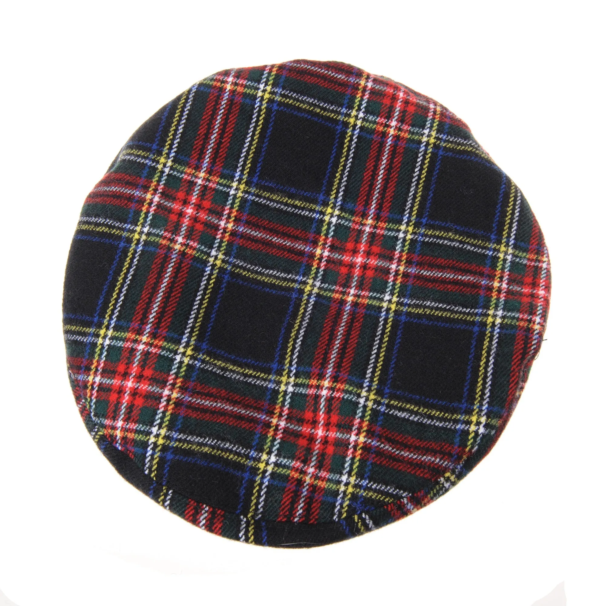 Wool Beret Hat Tartan Check Leather Sweatband KR9539